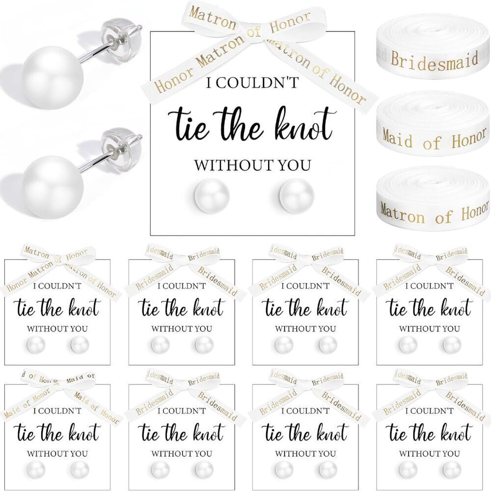 Bridesmaid Earrings Pearl Dangle Jewelry Gift Set 8 Pairs Wedding Accessories